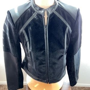 GILI Black Leather Mixed Media Jacket